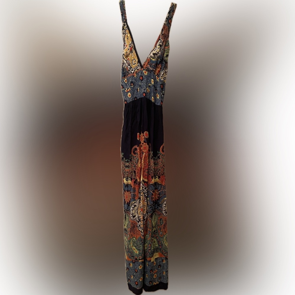 Angie Blue and Orange vneck halter Maxi Sundress